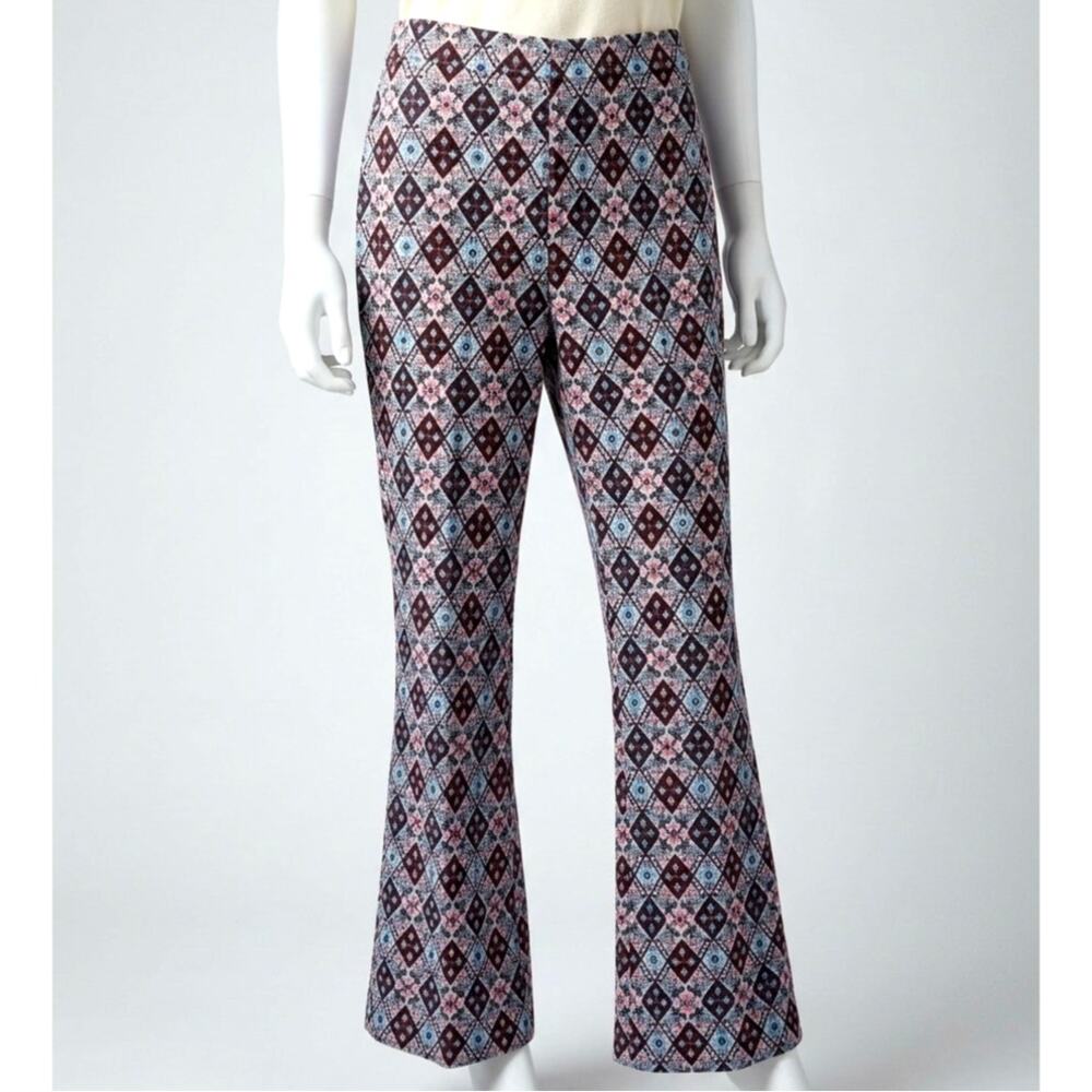 Vintage This Is Sky City Boho Flare Pants 15/16 Geometric Diamond 70s Retro